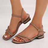 Purpdrank Low Block Chunky Heels Women's Square Open Toe Ankle Strap Sandals Roman