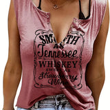 Purpdrank Smooth As Tennessee Whiskey, Sweet As Strawberry Wine" Women's Sleeveless V-Neck Tank Top - Casual, Machine Washable, Polyester Blend with Ring Detail - Perfect for Country Music Nights, Country Music T Shirts
