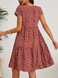 Floral Print Crew Neck Dress, Vintage Short Sleeve Dress For Spring & Summer, Women's Clothing