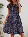 Floral Print Crew Neck Dress, Vintage Short Sleeve Dress For Spring & Summer, Women's Clothing