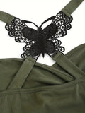 Purpdrank Solid Color Y2K Ruched Strap Tank Top - Fashionable Cold Shoulder Butterfly Lace - Versatile Spring & Summer Style for Womens Cute/Coquette Closet