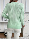 Cable Knit Crew Neck Sweater, Casual Solid Color Long Sleeve Sweater For Fall & Winter, Women's Clothing