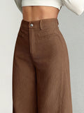 Purpdrank  Women's High-Waisted Wide-Leg Pants - Corduroy-Textured Casual Trousers with Relaxed Fit, Side Pockets & All-Season Comfort, Machine Washable Beige Trousers for Women