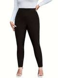 Plus Size Womens Comfortable Elastic Waist Pencil Pants - Sleek, Flexible & Stylish for Business Casual - Solid Colors, Medium Stretch
