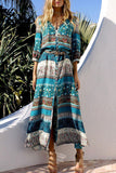 Fashion Street Print Patchwork V Neck Printed Dresses(4 Colors)