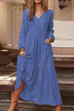 Fashion Casual Solid Patchwork V Neck A Line Dresses