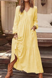 Fashion Casual Solid Patchwork V Neck A Line Dresses