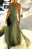 Fashion Bohemian Print Patchwork Halter Pleated Dresses(7 Colors)