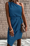 Elegant Solid Strap Design One Shoulder Irregular Dress Dresses(5 Colors)