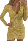 Fashion Sexy Solid Sequins V Neck Irregular Dress Dresses(9 Colors)