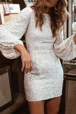 Fashion Elegant Patchwork Sequins O Neck Pencil Skirt Dresses(3 Colors)