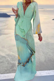 Casual Print Patchwork V Neck Printed Dress Dresses(3 Colors)