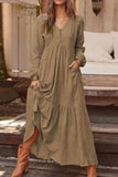 Fashion Casual Solid Patchwork V Neck A Line Dresses
