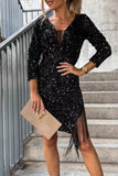 Elegant Solid Tassel V Neck One Step Skirt Dresses