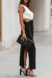 Sweet Elegant Solid Hollowed Out Contrast V Neck Asymmetrical Dresses