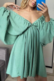 Sexy Simplicity Solid Flounce Fold V Neck Long Sleeve Dresses