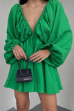 Sexy Simplicity Solid Flounce Fold V Neck Long Sleeve Dresses