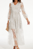 Elegant Solid Embroidered V Neck A Line Dresses