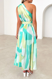 Sexy Floral Backless Oblique Collar Waist Skirt Dresses