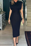 Sexy Simplicity Solid Patchwork Half A Turtleneck Sleeveless Dress Dresses