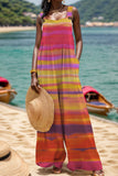 Purpdrank - Casual Print Backless Square Collar Regular Jumpsuits