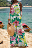 Purpdrank - Casual Print Backless Square Collar Regular Jumpsuits