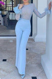 Purpdrank - Casual Patchwork Sequins With Belt O Neck Skinny Jumpsuits (Subject To The Actual Object)