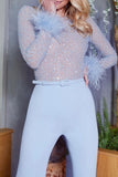 Purpdrank - Casual Patchwork Sequins With Belt O Neck Skinny Jumpsuits (Subject To The Actual Object)