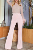 Purpdrank - Casual Patchwork Sequins With Belt O Neck Skinny Jumpsuits (Subject To The Actual Object)