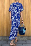 Purpdrank - Casual Vintage Geometric Print V Neck A Line Short Sleeve Dress