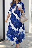Purpdrank - Casual Geometric Print Buckle Turndown Collar Shirt Dresses