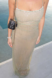 Purpdrank - Sexy Solid Sequins Backless Sequined Square Collar Sling Dresses