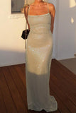 Purpdrank - Sexy Solid Sequins Backless Sequined Square Collar Sling Dresses