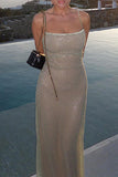 Purpdrank - Sexy Solid Sequins Backless Sequined Square Collar Sling Dresses