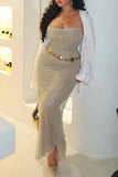 Purpdrank - Sexy Solid Sequins Backless Sequined Square Collar Sling Dresses