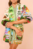 Purpdrank - Casual Vintage Floral Frenulum Shirt Collar Printed Dresses