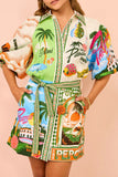 Purpdrank - Casual Vintage Floral Frenulum Shirt Collar Printed Dresses