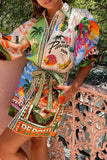 Purpdrank - Casual Vintage Floral Frenulum Shirt Collar Printed Dresses