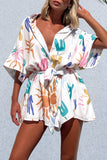 Purpdrank - Casual Geometric Print Frenulum Turndown Collar Tops