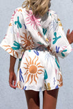 Purpdrank - Casual Geometric Print Frenulum Turndown Collar Tops