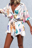 Purpdrank - Casual Geometric Print Frenulum Turndown Collar Tops