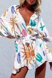 Purpdrank - Casual Geometric Print Frenulum Turndown Collar Tops