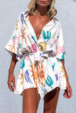 Purpdrank - Casual Geometric Print Frenulum Turndown Collar Tops