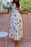 Purpdrank - Casual Vintage Cartoon Print Patchwork O Neck A Line Dresses