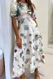 Purpdrank - Casual Vintage Cartoon Print Patchwork O Neck A Line Dresses