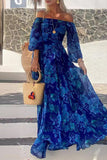 Purpdrank - Sexy Vintage Print Flowers Patchwork Off the Shoulder A Line Dresses