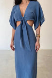 Purpdrank - Sexy Solid Hollowed Out Frenulum V Neck One Step Skirt Dresses