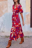 College Floral Bandage Slit V Neck A Line Dresses(3 Colors)