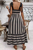Casual Elegant Geometric Striped Bandage Contrast Square Collar Sling Dresses