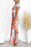 Sexy Floral Print Contrast V Neck One Step Skirt Dresses